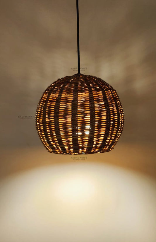 Bamboo Woven Lampshade with Bulb Holder Set, spherical pendant light hanging against a neutral background
