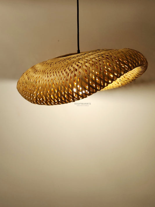Bamboo Hanging Lampshade with Bulb Holder Set, Woven pendant light fixture on a neutral background